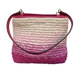 Michael Kors Straw Tote Bag Pink Gradient With Shoulder Strap